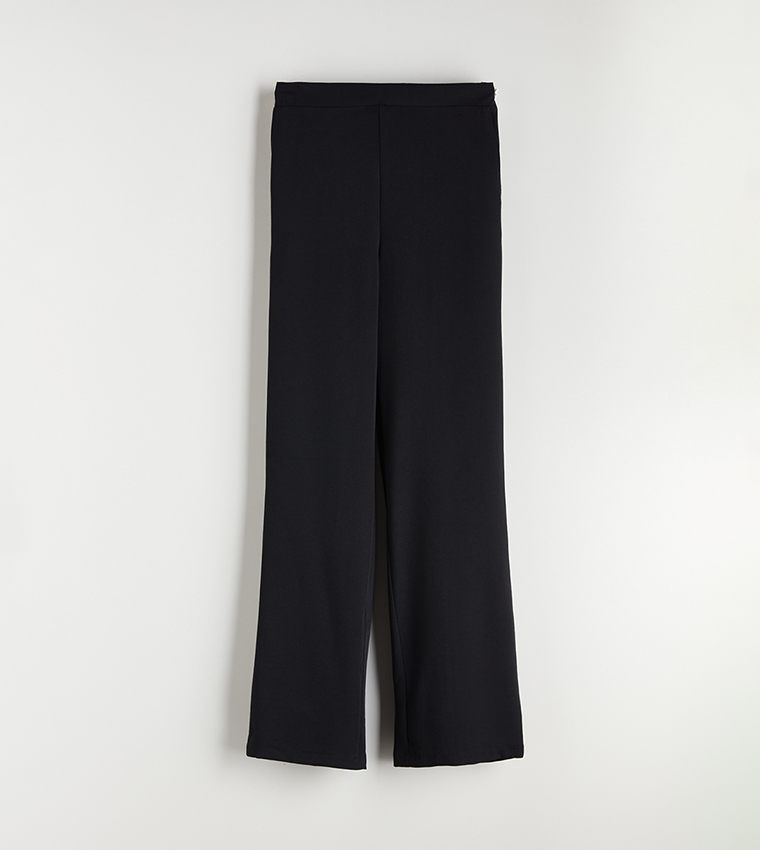 Solid Elastic Waist Trousers