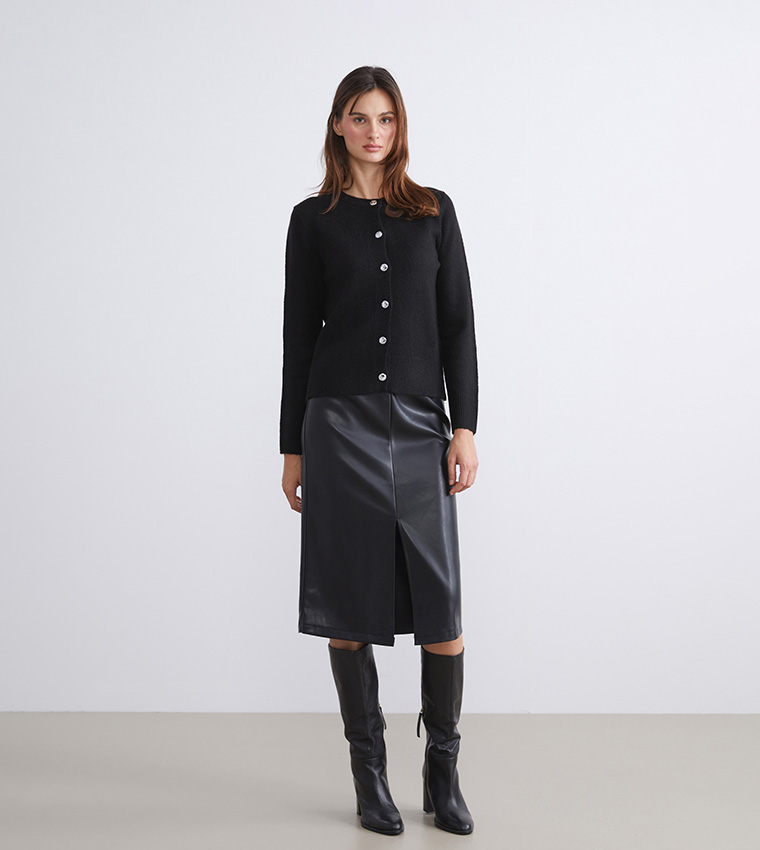 تنورة ميدي سادة بخصر عالي 