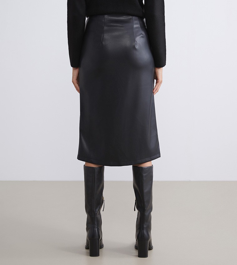 تنورة ميدي سادة بخصر عالي 