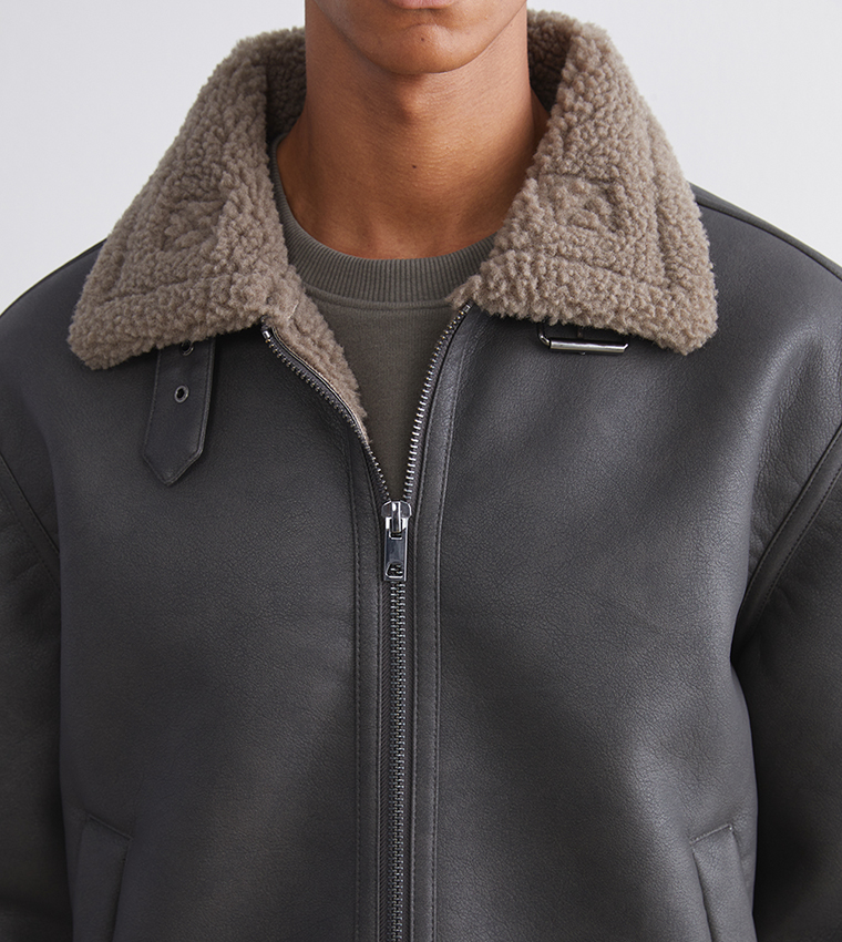 VISION Faux Leather Zip-Through Jacket