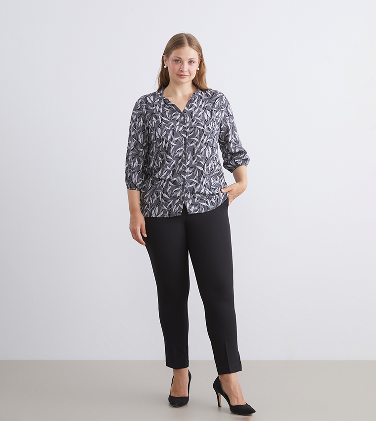 Solid High Waist Slim Fit Trousers