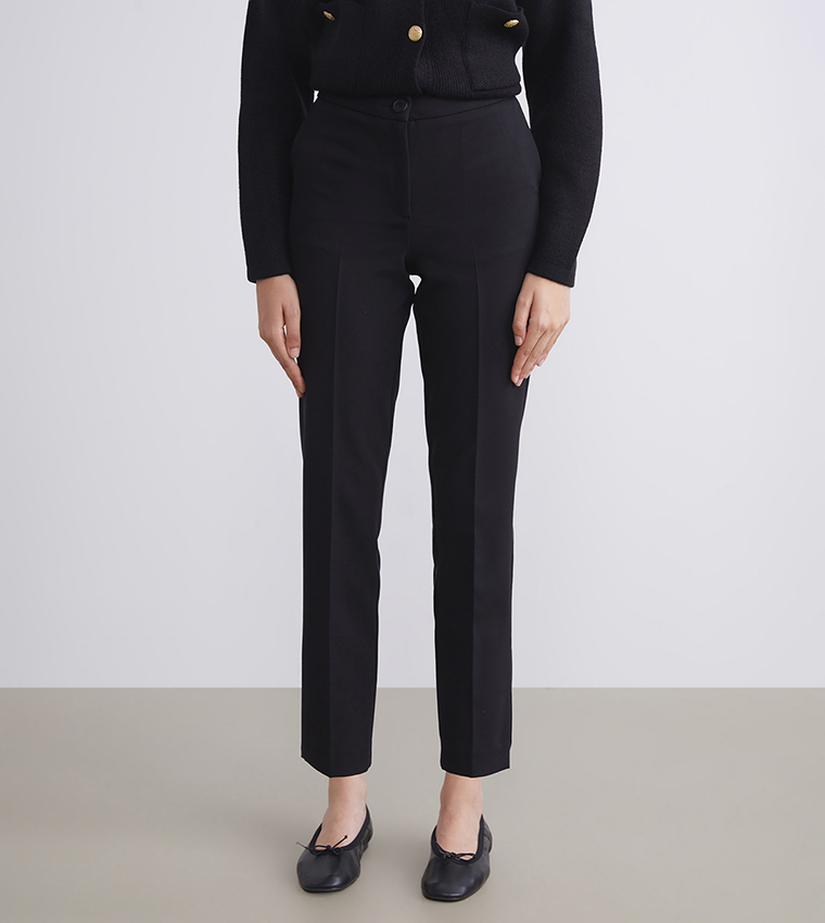 Solid High Waist Slim Fit Trousers