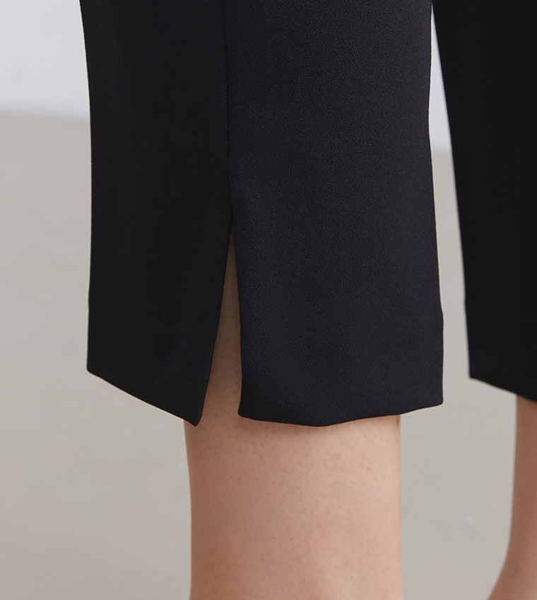 Solid High Waist Slim Fit Trousers