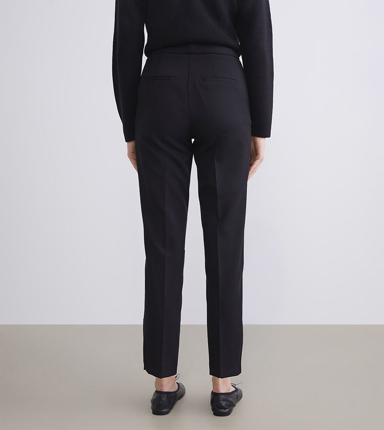 Solid High Waist Slim Fit Trousers