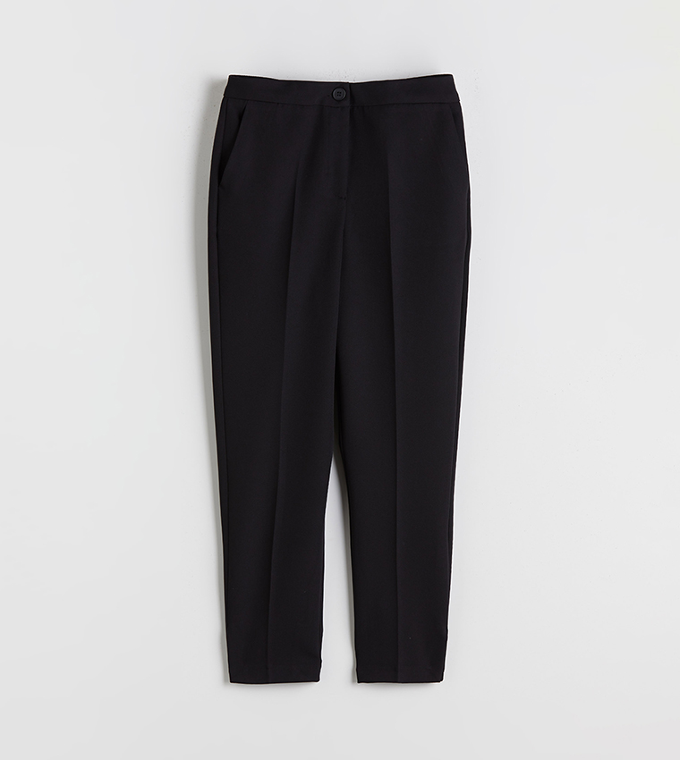 Solid High Waist Slim Fit Trousers