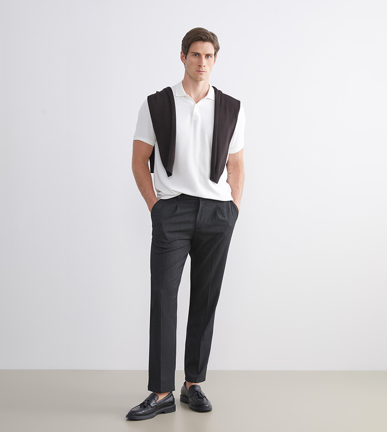 Solid Mid Rise Slim Fit Trousers