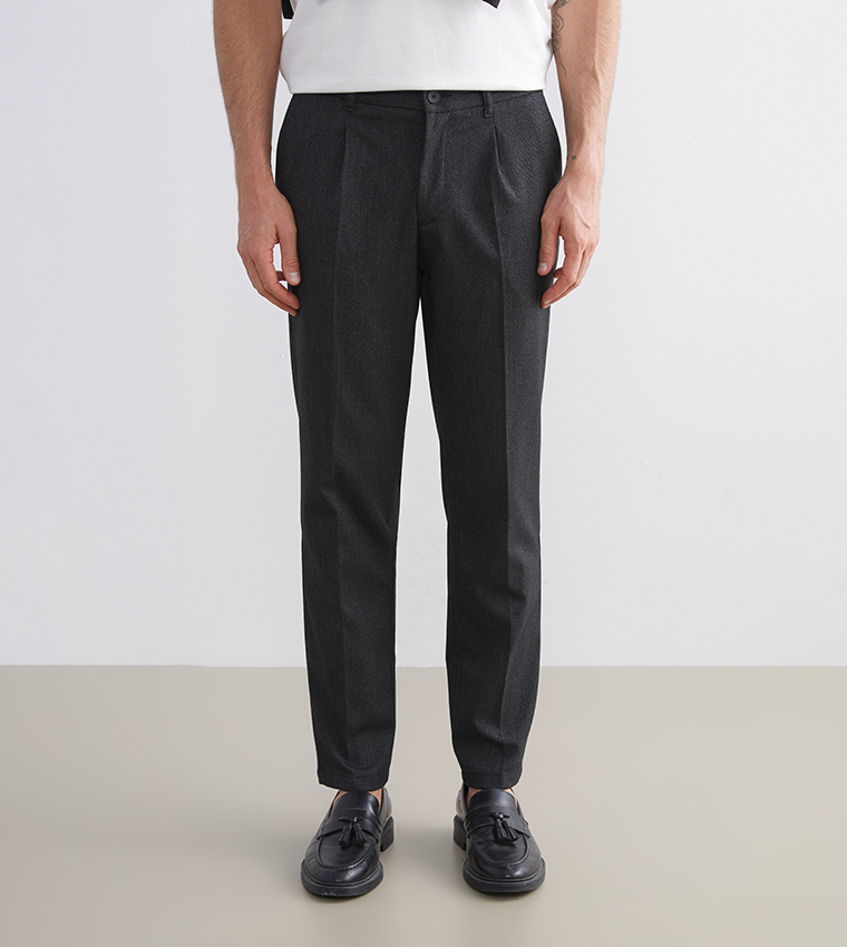 Solid Mid Rise Slim Fit Trousers