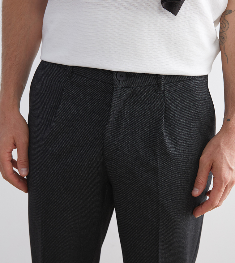 Solid Mid Rise Slim Fit Trousers