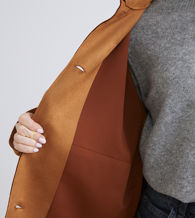 Textured Collared Faux Suede Jacket