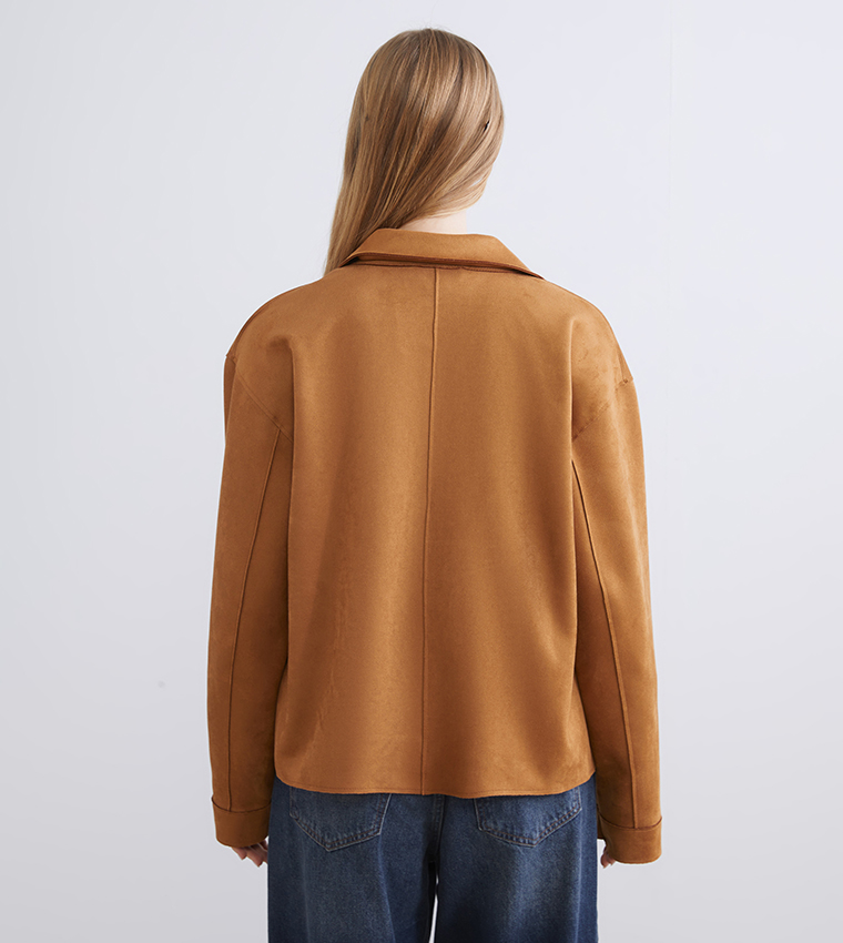 Textured Collared Faux Suede Jacket