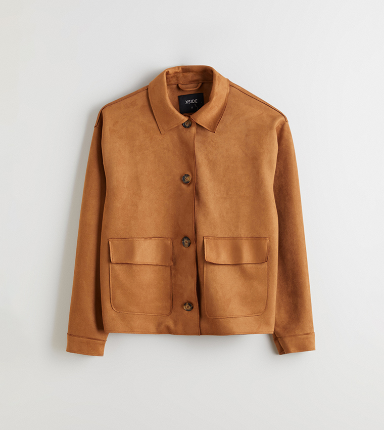 Textured Collared Faux Suede Jacket