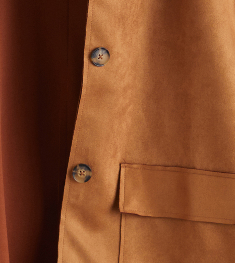 Textured Collared Faux Suede Jacket