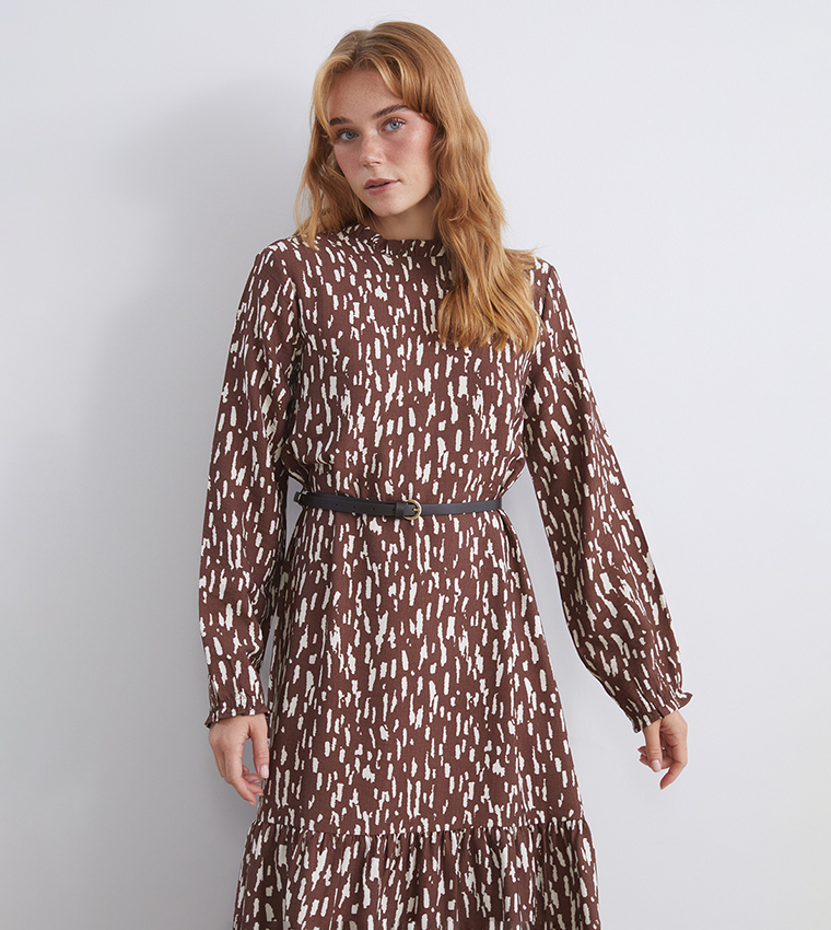 Printed Long Sleeves Maxi Dress