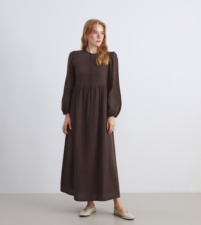 Textured Long Sleeves Maxi Dress