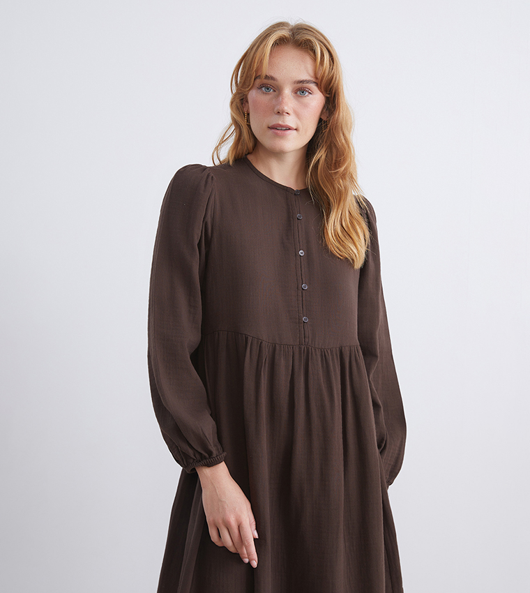 Textured Long Sleeves Maxi Dress