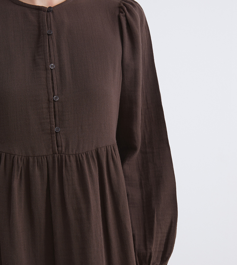 Textured Long Sleeves Maxi Dress
