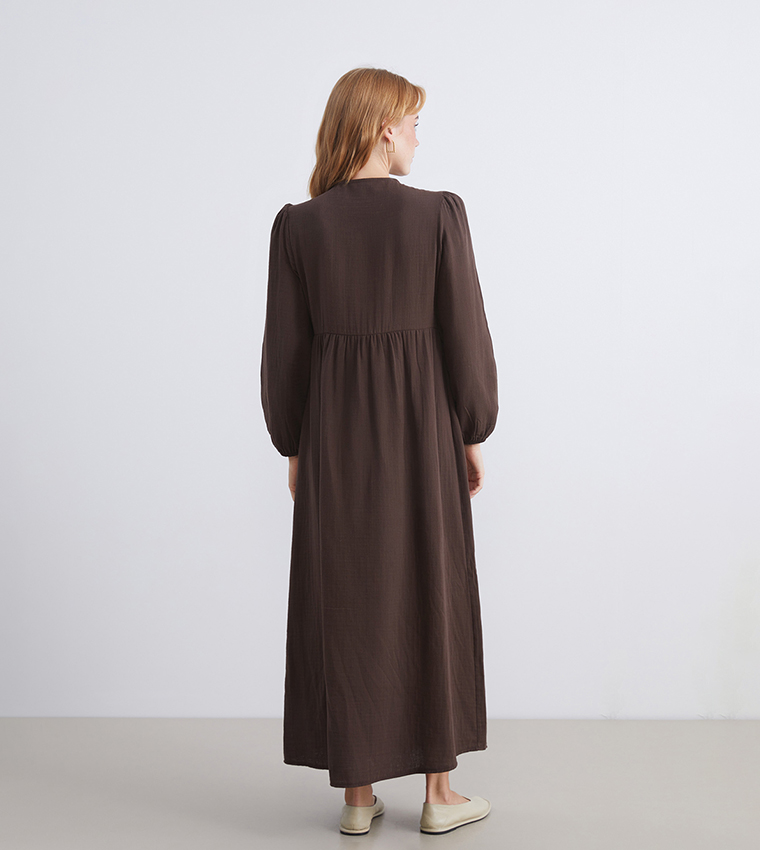 Textured Long Sleeves Maxi Dress