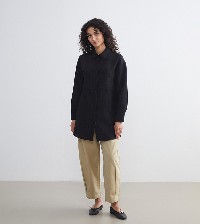 Striped Loose Fit Long Sleeves Shirt Tunic