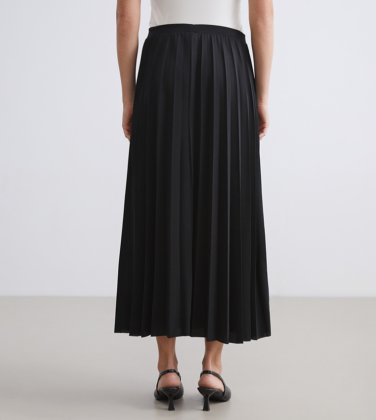 Elastic Waist Pleated Maxi Skirt
