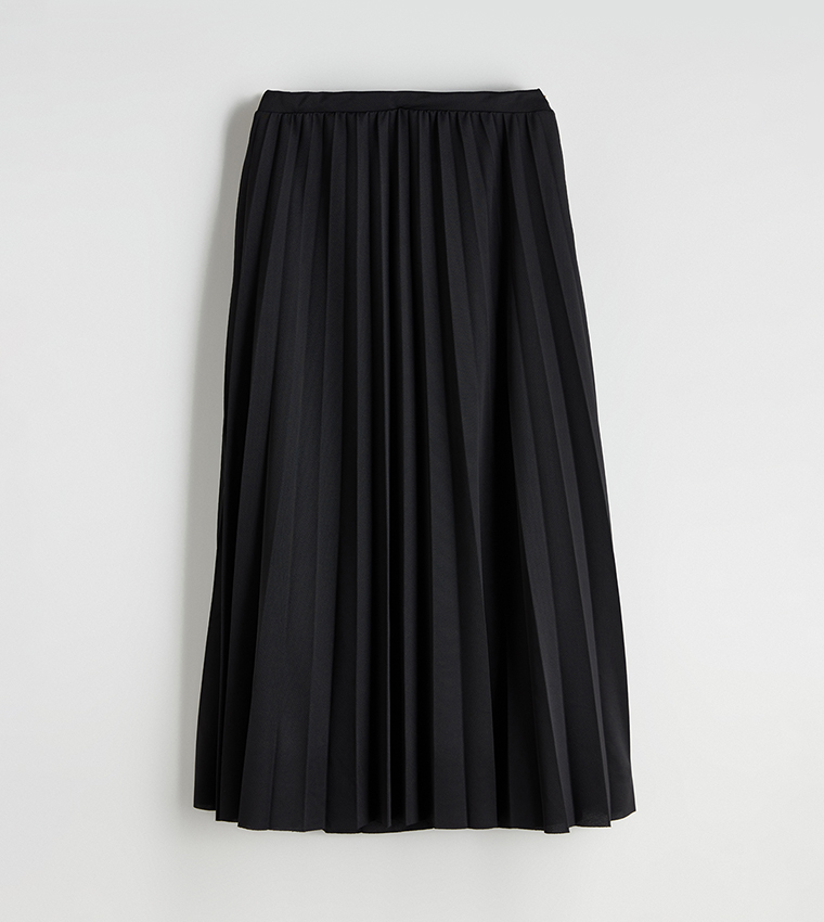 Elastic Waist Pleated Maxi Skirt