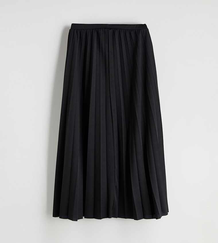 Elastic Waist Pleated Maxi Skirt