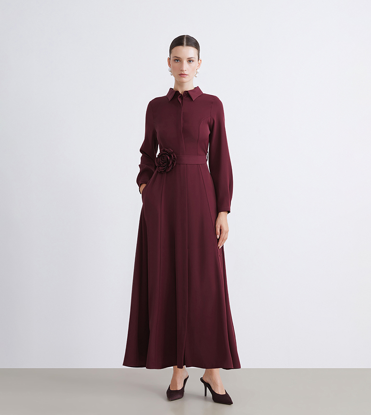 Buy LC Waikiki Appliqued Long Sleeves Midaxi Dress In Maroon | 6thStreet  Kuwait