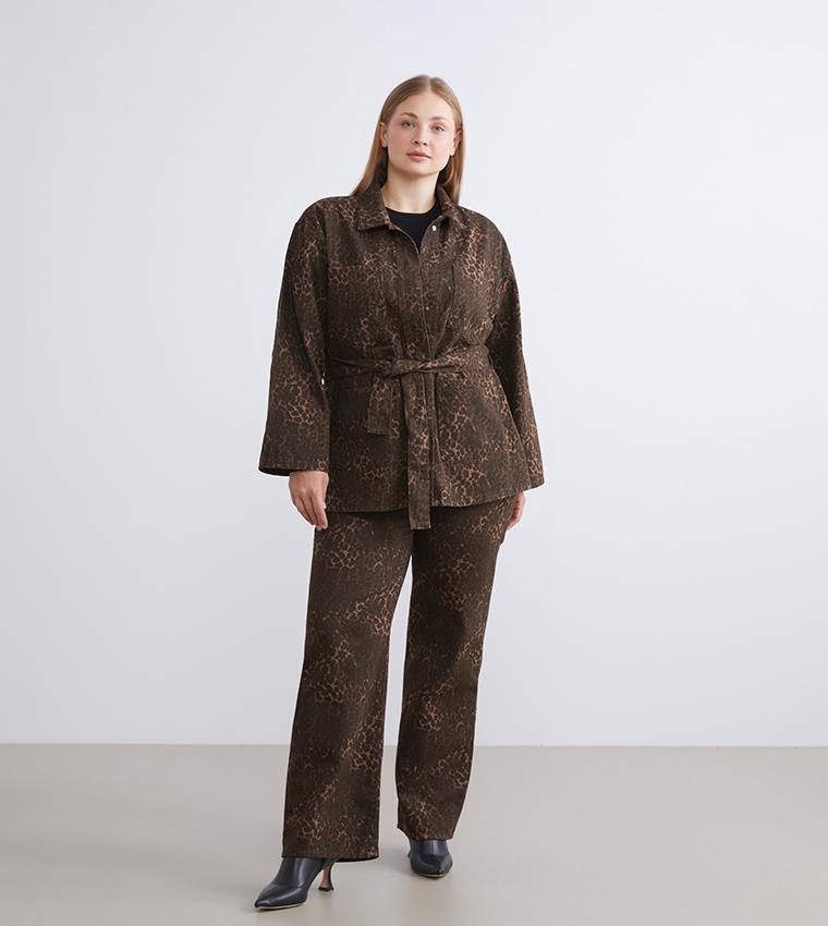 Leopard Print Straight Fit Jeans