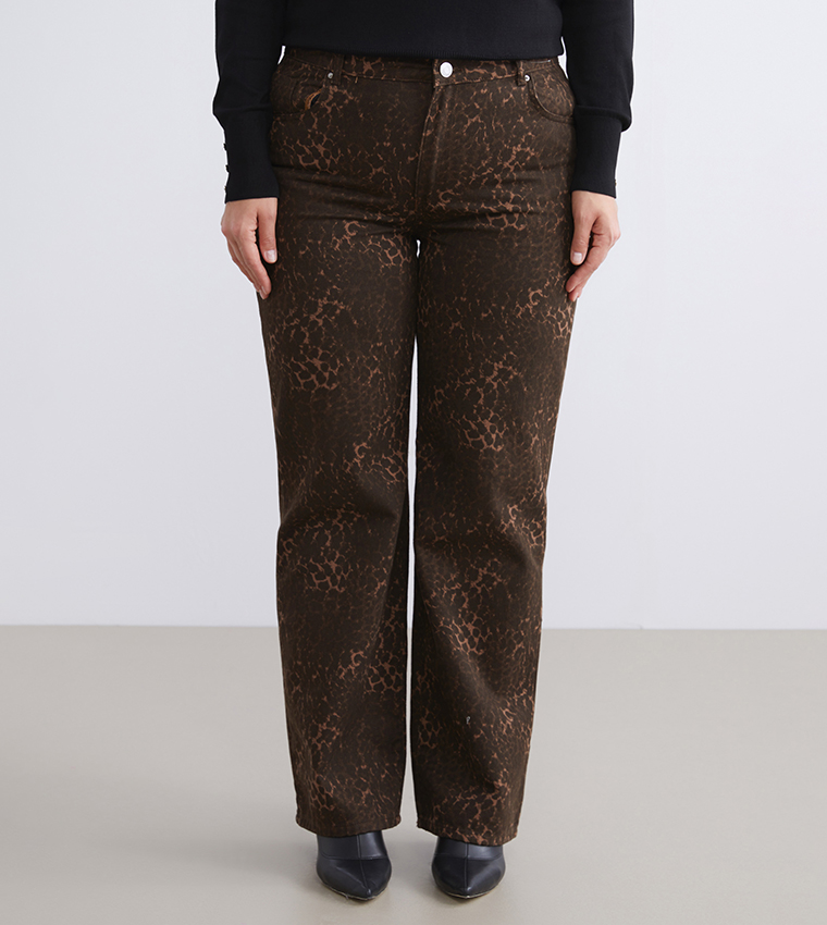 Leopard Print Straight Fit Jeans