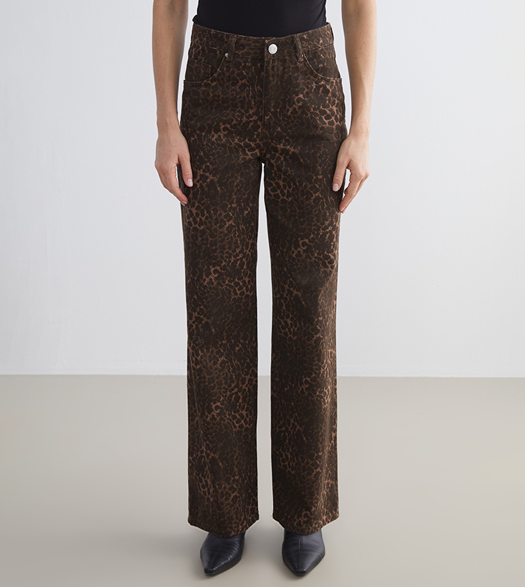 Leopard Print Straight Fit Jeans