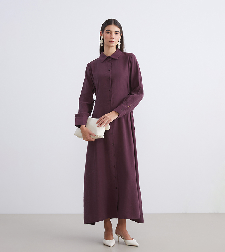Solid Modal Blend Midi Shirt Dress