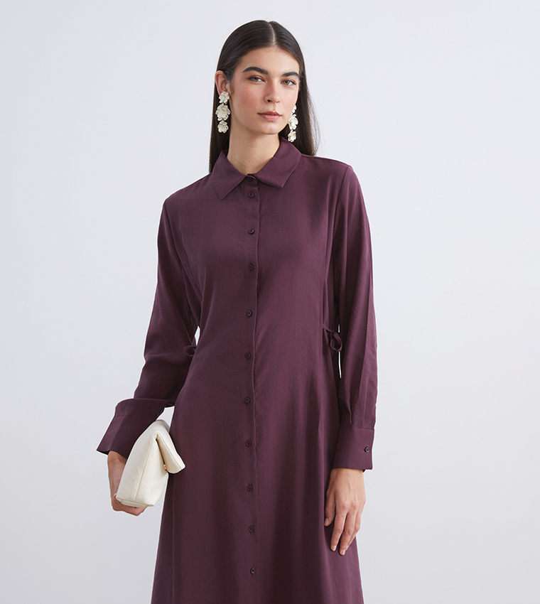 Solid Modal Blend Midi Shirt Dress