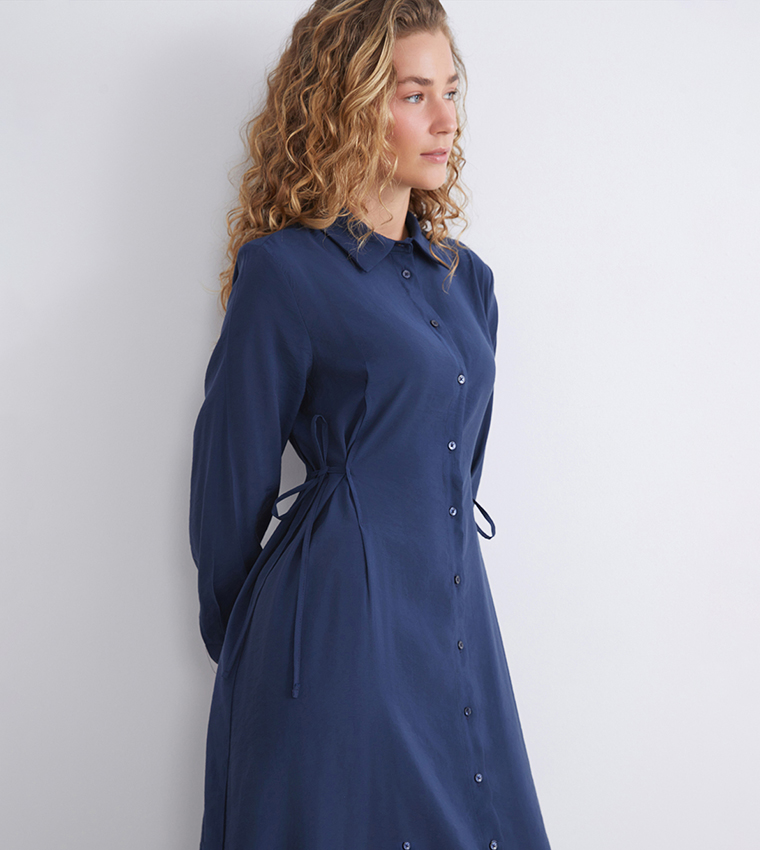 Modal Blend Long Sleeves Shirt Dress