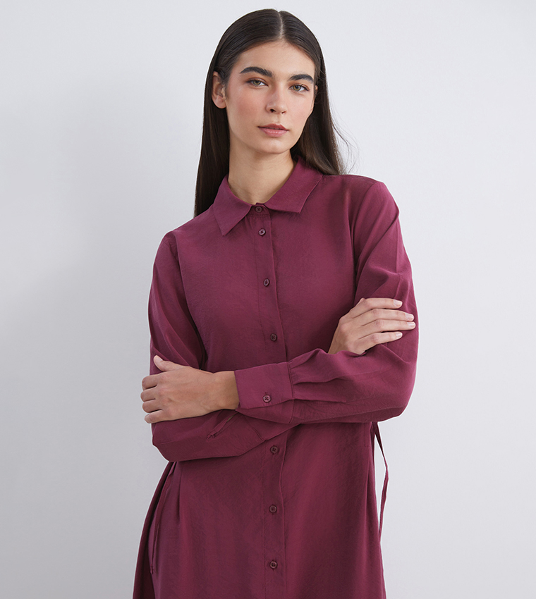 Long Sleeves Modal Blend Shirt Dress