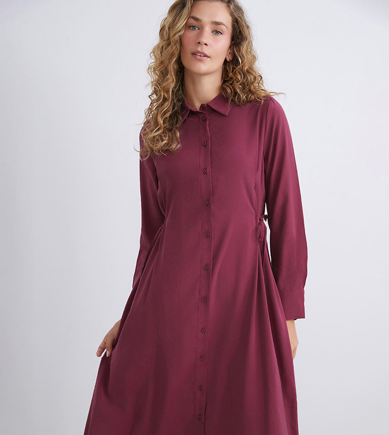 Modal Blend Long Sleeves Shirt Dress