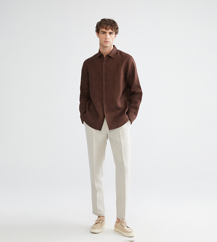 Solid Regular Fit Long Sleeves Linen Shirt
