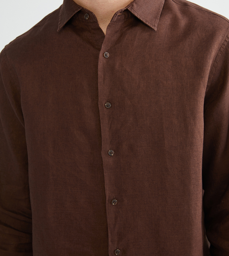 Solid Regular Fit Long Sleeves Linen Shirt