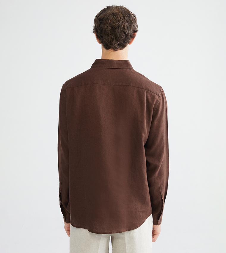 Solid Regular Fit Long Sleeves Linen Shirt