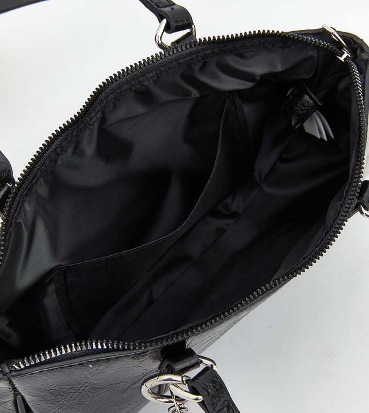 Textured Zippered Shoulder Bag