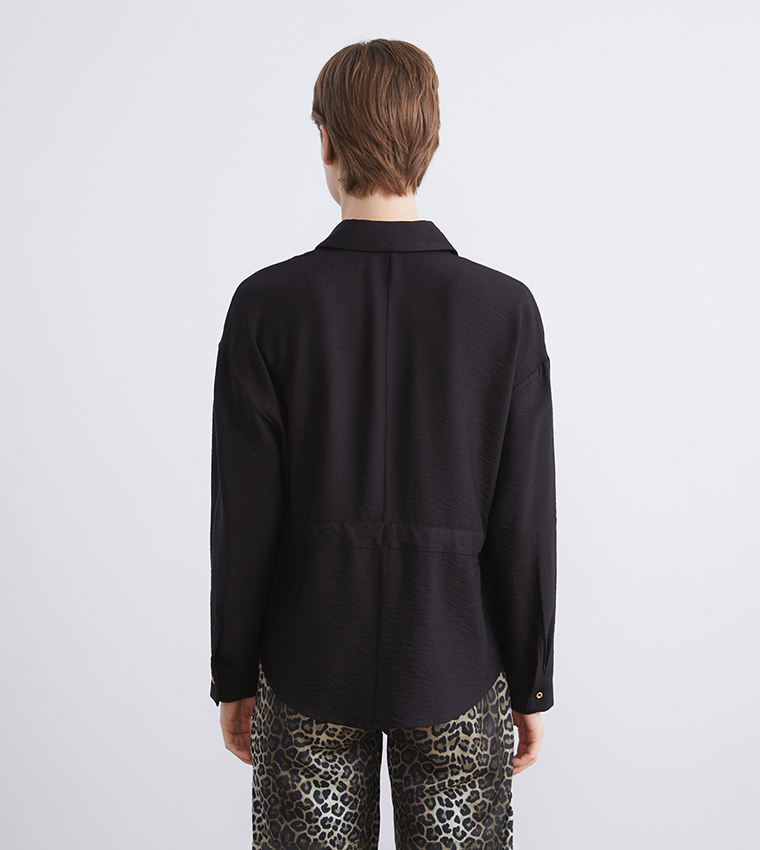 Solid Long Sleeves Belted Shirt