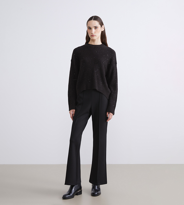 سويتر نسائي محبوك بقبة مستديرة 