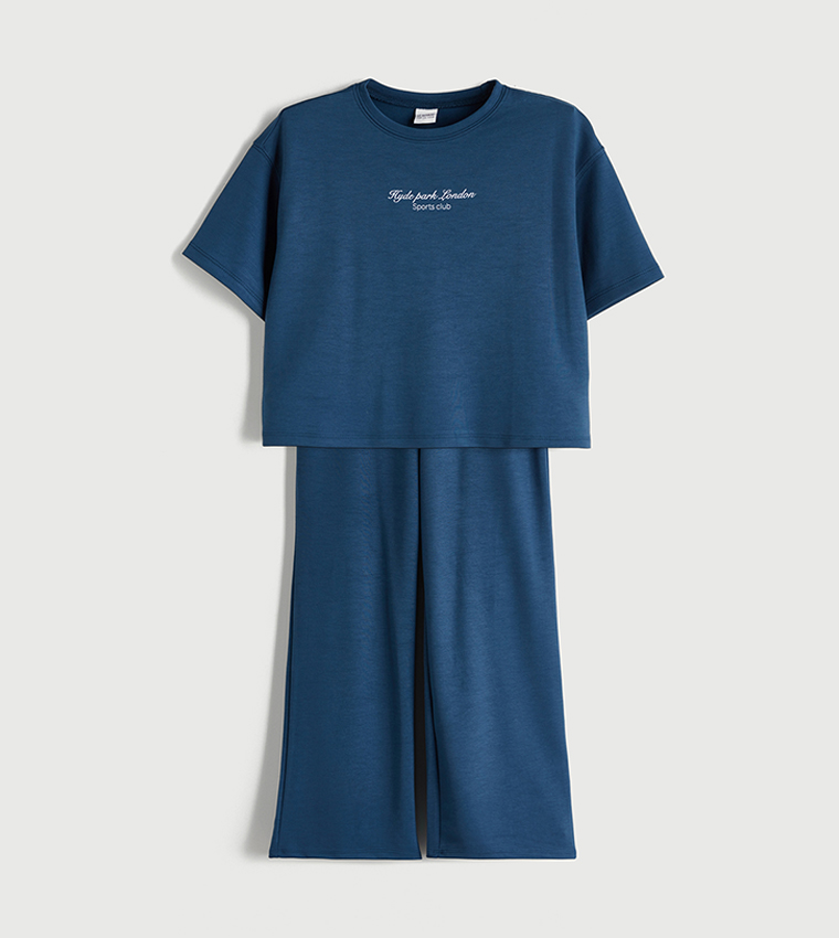 Buy LC Waikiki Print Detail Short Sleeves Co Ord Set In Navy