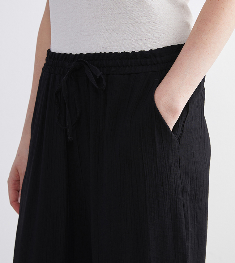 Drawstring Waist Wide Leg Trousers
