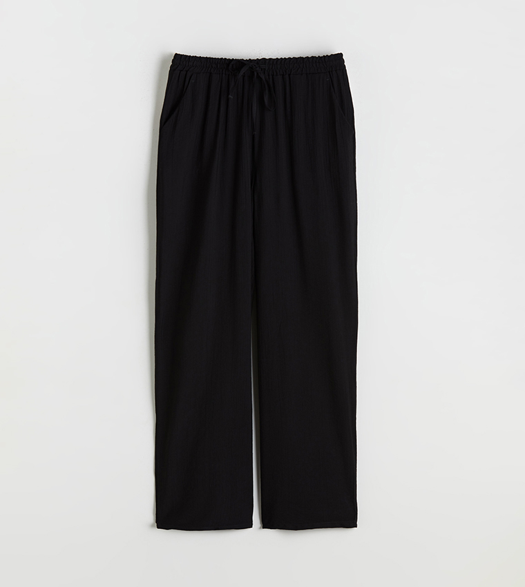 Drawstring Waist Wide Leg Trousers