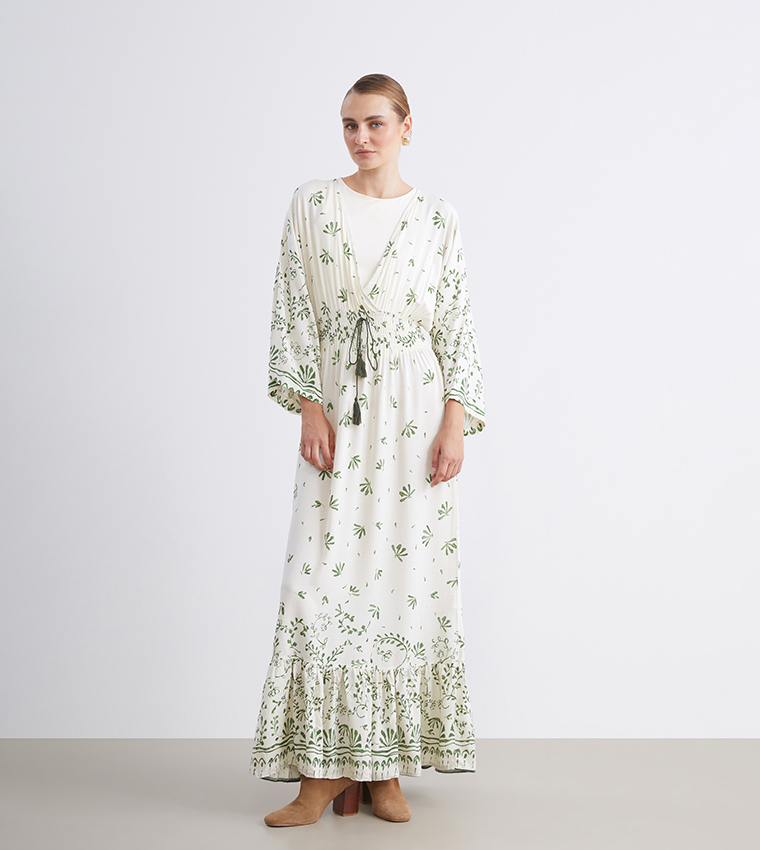 Patterned Flared Sleeves Maxi Dress