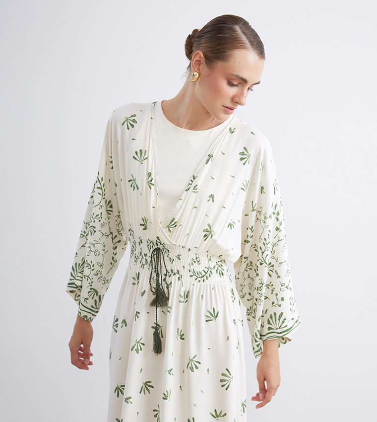 Patterned Flared Sleeves Maxi Dress