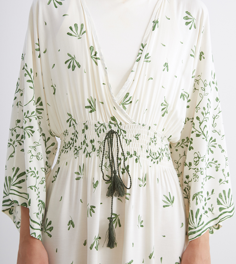 Patterned Flared Sleeves Maxi Dress