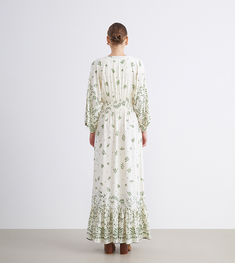 Patterned Flared Sleeves Maxi Dress