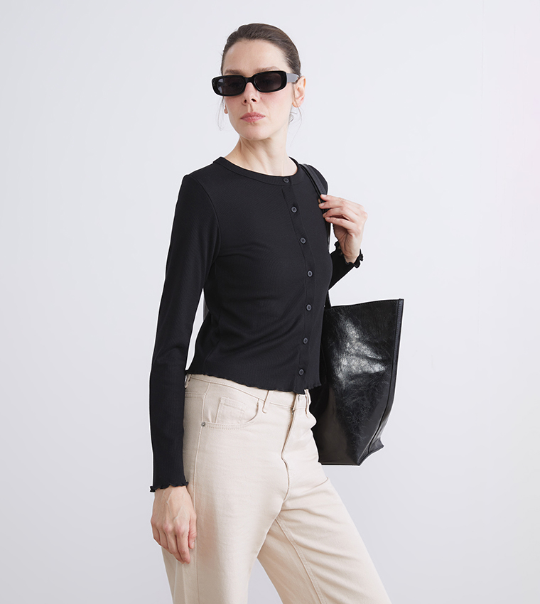 Ribbed Long Sleeves Crop Top