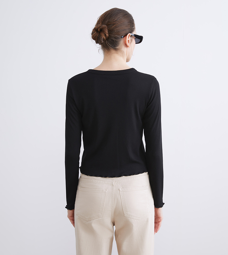 Ribbed Long Sleeves Crop Top