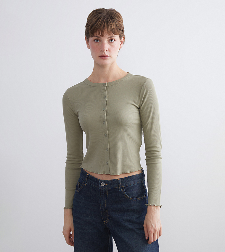 Ribbed Long Sleeves Crop Top